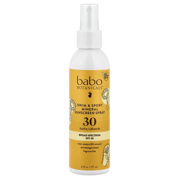 Babo Botanicals, Swim & Sport, Mineral Sunscreen Spray, SPF 30, 6 fl oz (177 ml)