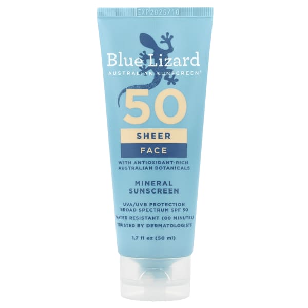 Blue Lizard Australian Sunscreen, Sheer Face Mineral Sunscreen, SPF 50, 1.7 fl oz (50 ml)