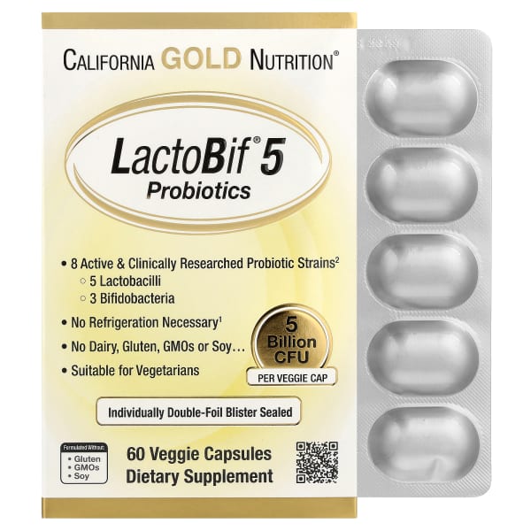 California Gold Nutrition, LactoBif® 5 Probiotics, 5 Billion CFU, 60 Veggie Capsules