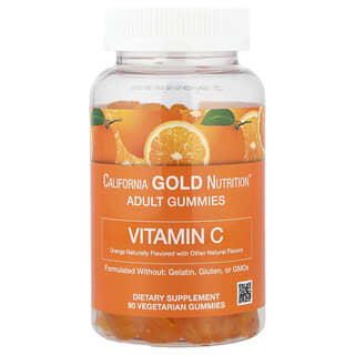 California Gold Nutrition, Vitamin C Gummies with Vitamin A from 100% Beta-Carotene, Orange, 90 Vegetarian Gummies