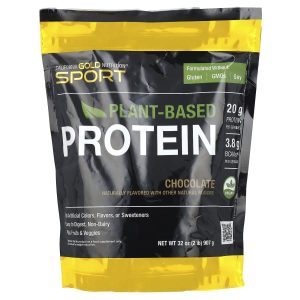 California Gold Nutrition, Sport, Plant-Based Protein with Organic Brown Rice Protein Concentrate, Flaxseed, Chia Seed, Chocolate, 2 lb (907 g)