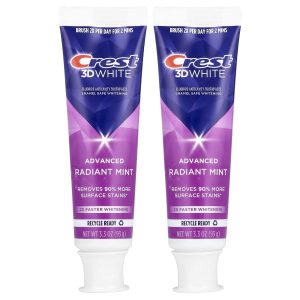 Crest, 3D White Advanced, Fluoride Anticavity Toothpaste, Radiant Mint, 2 Pack, 3.3 oz (93 g) Each