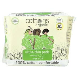Cottons, 100% Cotton Comfortable, Ultra-Thin Pads with Wings, Regular, 14 Pads