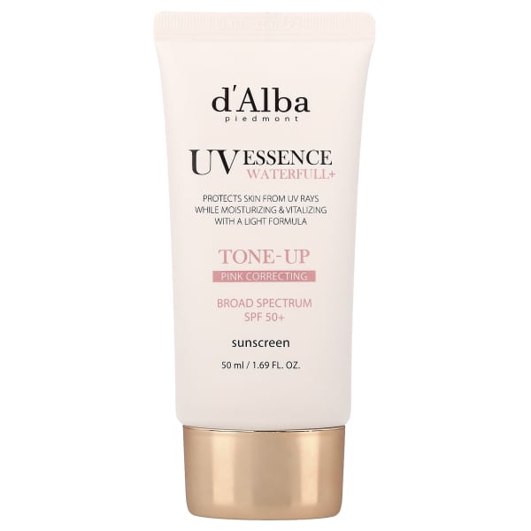 d'Alba, UV Essence Waterfull+ Sunscreen, Tone-Up Pink Correcting, SPF 50+, 1.69 fl oz (50 ml)