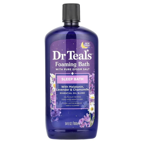 Dr. Teal's, Foaming Bath With Pure Epsom Salt, With Melatonin, Lavender & Chamomile, 34 fl oz (1,000 ml)