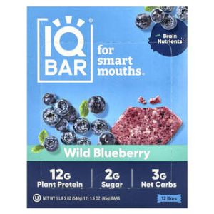 IQBAR, Plant Protein Bar, Wild Blueberry, 12 Bars, 1.6 oz (45 g) Each