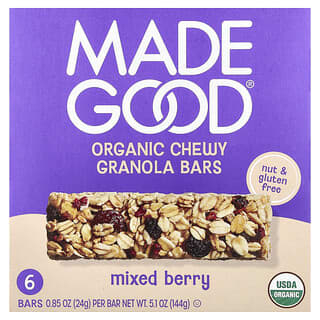 MadeGood, Organic Chewy Granola Bars, Mixed Berry, 6 Bars, 0.85 oz (24 g) Each