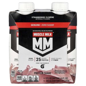 Muscle Milk, Genuine, Protein Shake, Strawberry 'n Crème, 4 Cartons, 11 fl oz (330 ml) Each