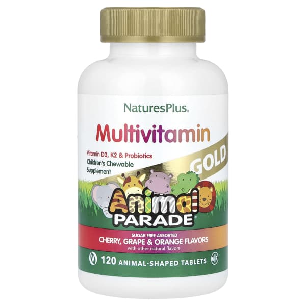 NaturesPlus, Animal ParadeĀ® Gold, Children's Chewable Multivitamin, Cherry, Grape & Orange, 120 Animal-Shaped Tablets