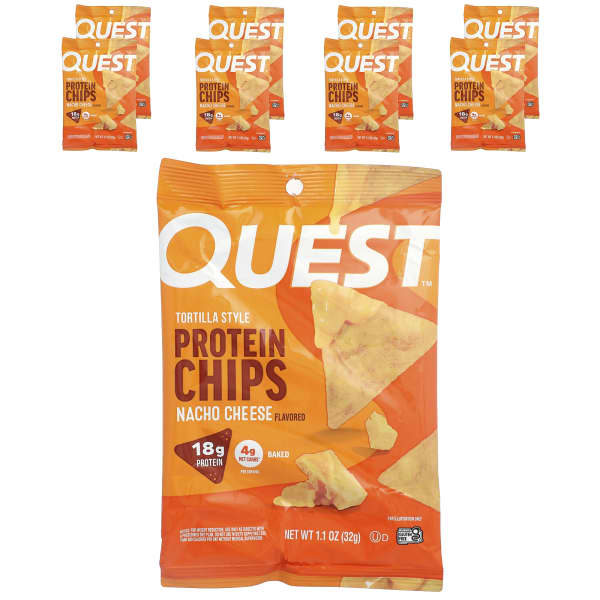 Quest Nutrition, Tortilla Style Protein Chips, Nacho Cheese, 8 Bags, 1.1 oz (32 g ) Each