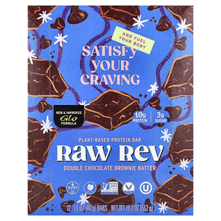 Raw Rev, Plant-Based Protein Bar, Double Chocolate Brownie Batter, 12 Bars, 1.6 oz (46 g) Each