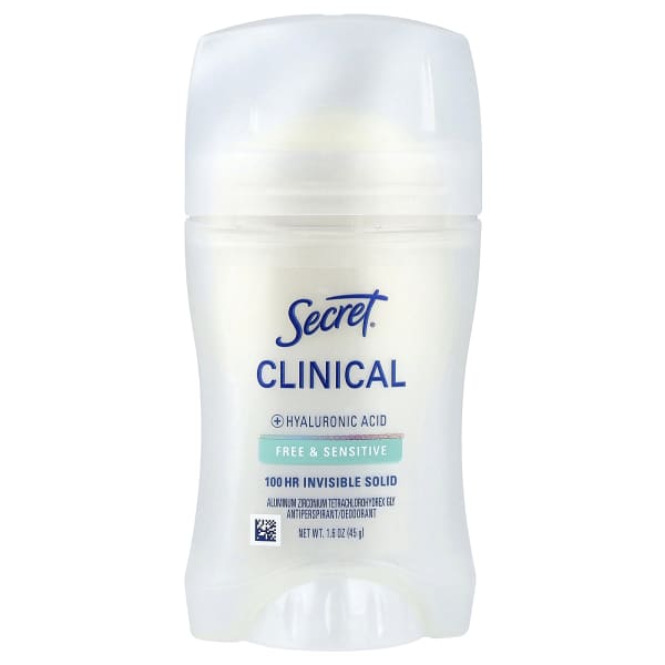 Secret, Clinical 100 HR Invisible Solid Deodorant, Free & Sensitive, 1.6 oz (45 g)