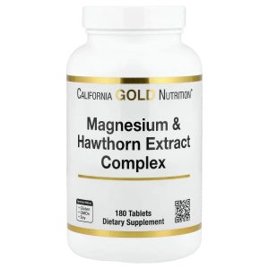 California Gold Nutrition, Magnesium & Hawthorn Extract Complex with Taurine, Coleus Forskohlii Extract, and Hops, 180 Tablets