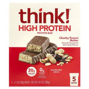 Think !, High Protein Bars, Chunky Peanut Butter, 5 Bars, 2.1 oz (60 g) Each