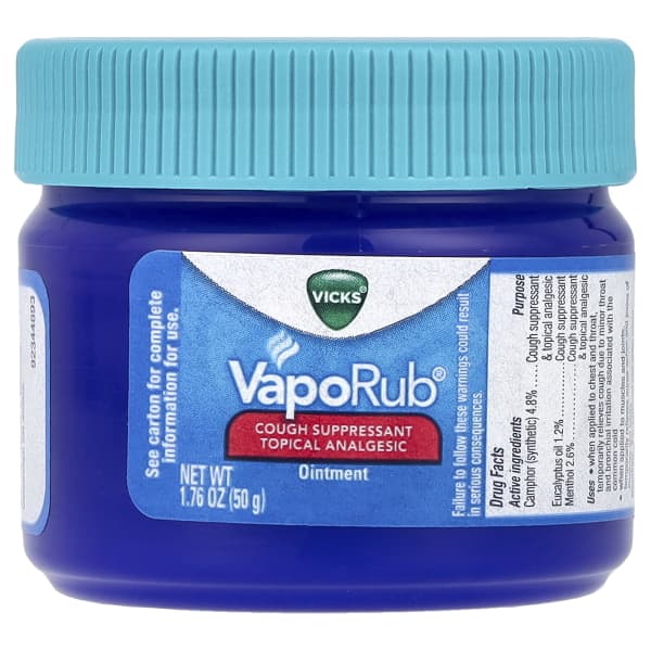 Vicks, VapoRubĀ®, Cough Suppressant Topical Analgesic Ointment, 1.76 oz (50 g)
