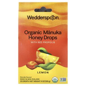 Wedderspoon, Organic Manuka Honey Drops with Bee Propolis, Lemon, 20 Drops, 4 oz (120 g)